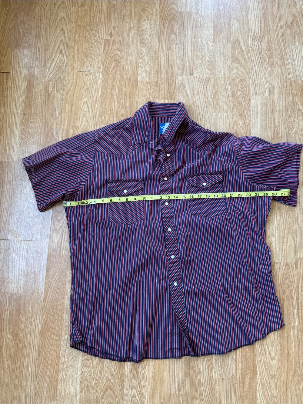 Wrangler Short-Sleeve Button-Down Shirt in Burgundy and Navy Stripe